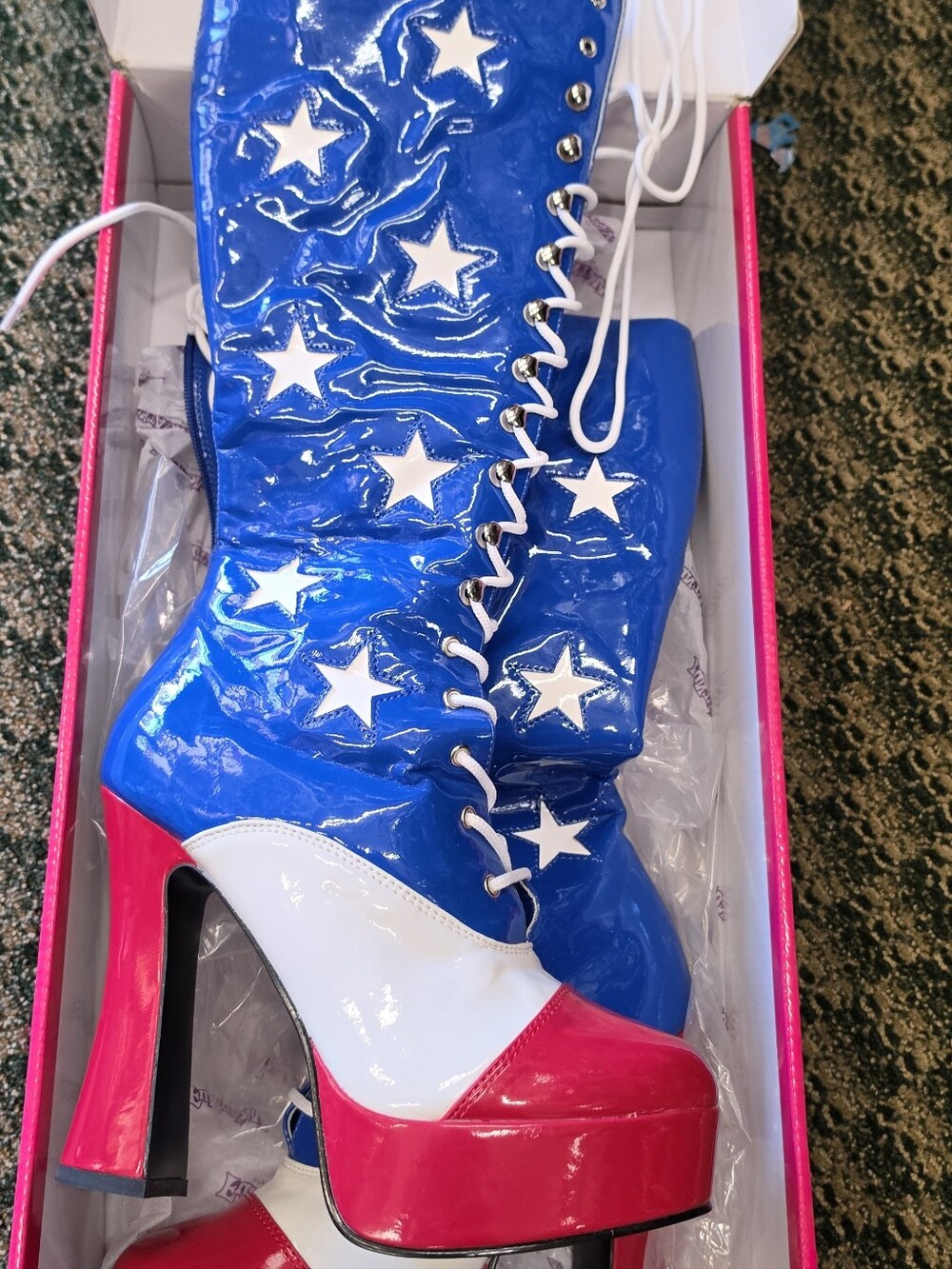 Blue Patent Lace-Up Women's Boots